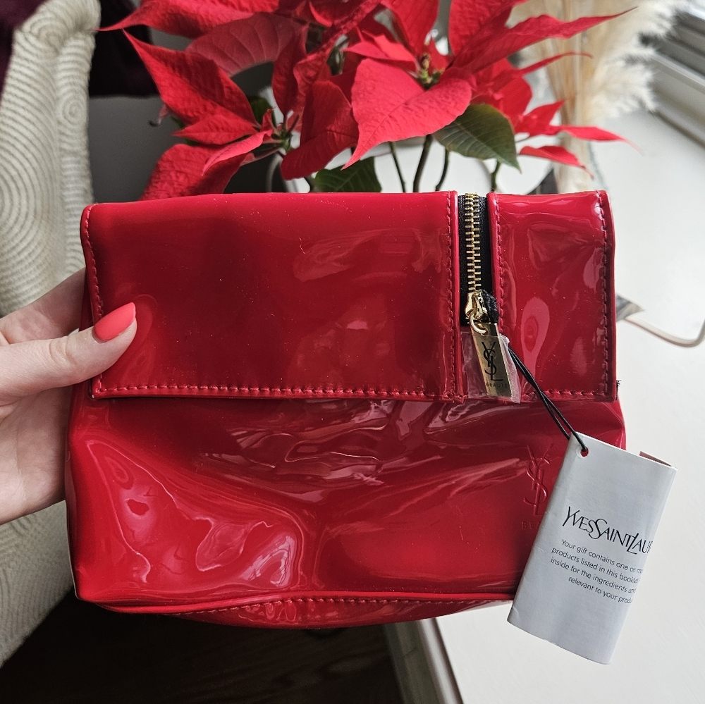NWY Yves Saint Laurent Red Patent Beauty Clutch